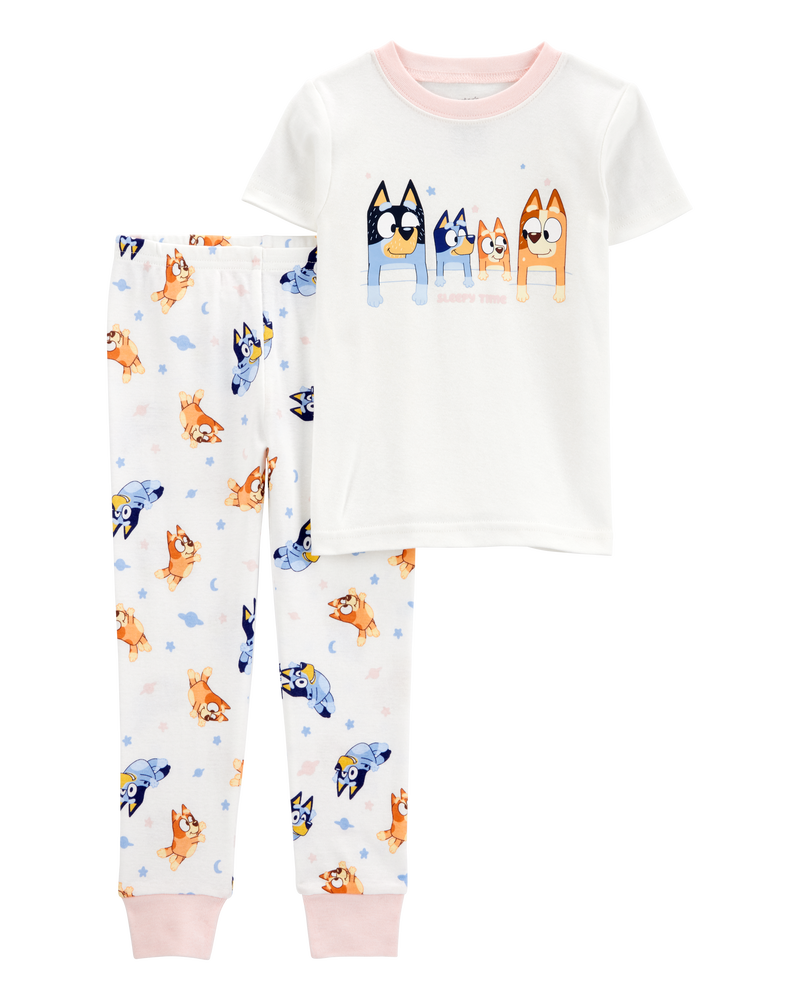 Toddler Bluey Snug Fit Cotton 2-Piece Pajamas - White, image 1 of 3 slides