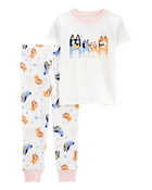 Toddler Bluey Snug Fit Cotton 2-Piece Pajamas - White, image 1 of 3 slides