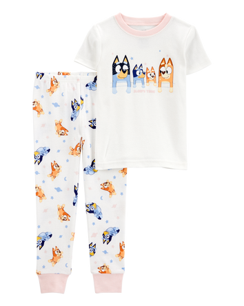 Toddler Bluey Snug Fit Cotton 2-Piece Pajamas - White, 