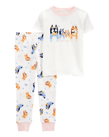 Toddler Bluey Snug Fit Cotton 2-Piece Pajamas - White, 