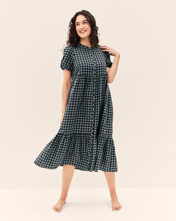 Adult Women's Maternity Plaid Button-Front Relaxed Fit Dress, 