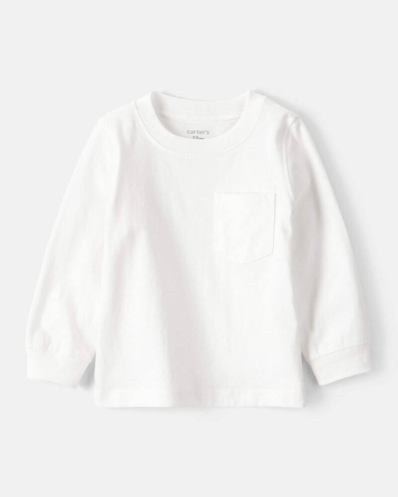 Baby Boy Long-Sleeve Pocket Tee - White, image 1 of 3 slides
