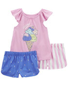 Toddler 3-Piece Ice Cream Loose Fit Pajama Set, image 1 of 3 slides