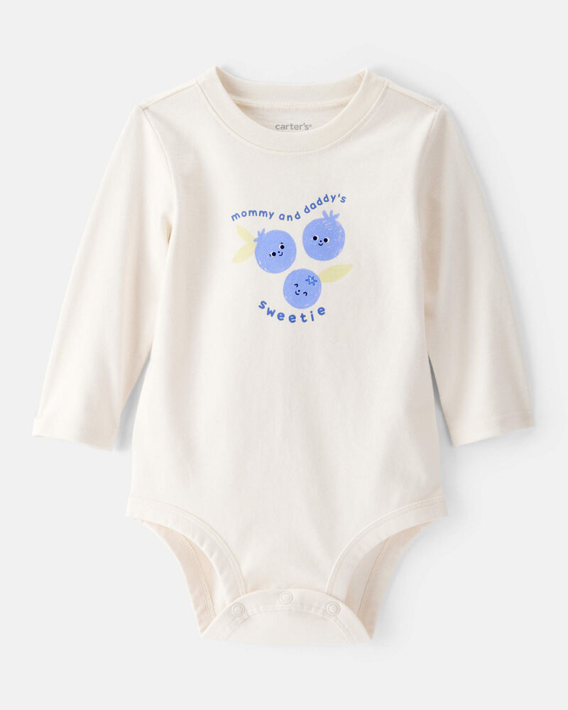 Baby Girl Cotton Long-Sleeve Graphic Bodysuit - White, image 1 of 3 slides