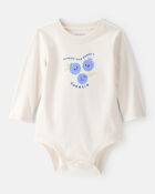 Baby Girl Cotton Long-Sleeve Graphic Bodysuit - White, image 1 of 3 slides