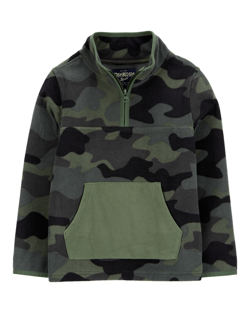 Boys Camo Print Quarter-Zip Microfleece Pullover, image 1 of 3 slides