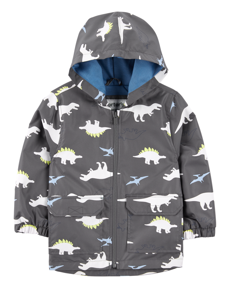 Dinosaur Color Changing Rain Jacket - Grey, image 1 of 6 slides