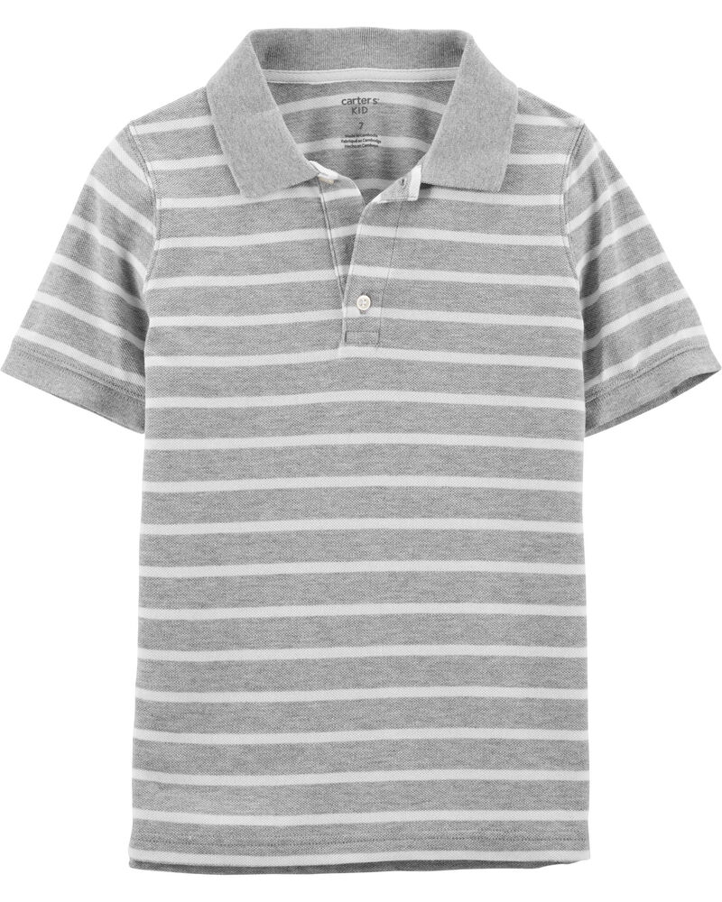 Kid Gray Striped Piqué Polo Shirt, image 1 of 2 slides