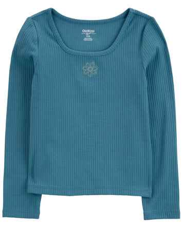 Kid Embroidered Ribbed Knit Top, 