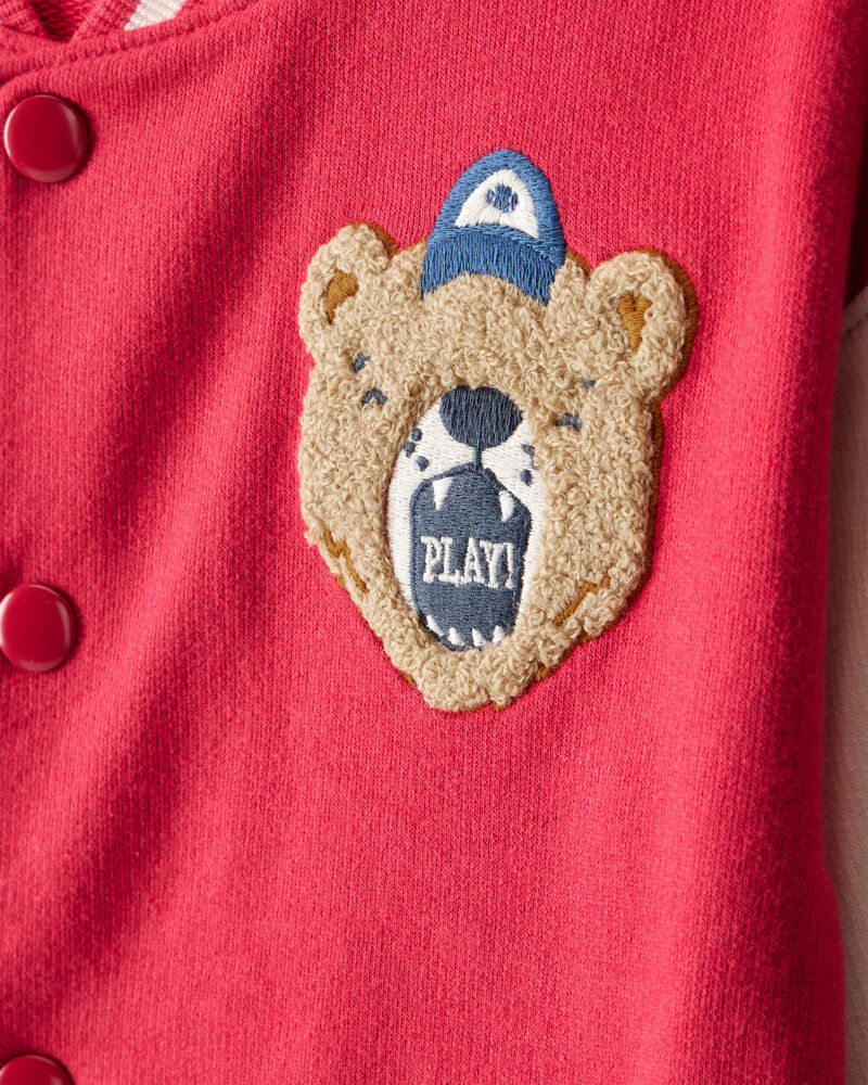 Toddler Boy Bear Long-Sleeve Varsity Fashion Jacket - Red, image 2 of 4 slides