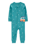 Baby Boy Car Palm Tree Snug Fit Cotton Footless 1-Piece Pajamas - Turquoise, image 1 of 4 slides