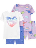 Purple/White - Toddler 4-Piece Dinosaur 100% Snug Fit Cotton Pajamas