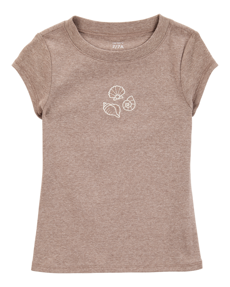 Kid 2-Piece Seashell Graphic Tee & Striped Linen Look-Alike Flowy Pull-On Shorts Set
, image 2 of 7 slides