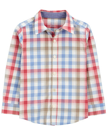 Plaid Long-Sleeve Button Down Shirt - Plaid, 