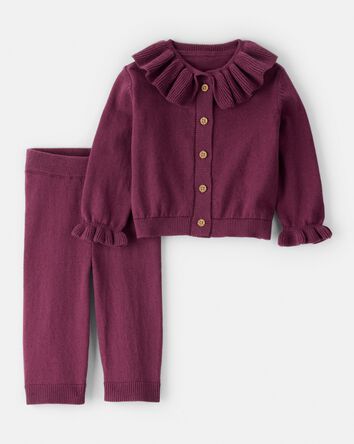 Baby Girl 2-Piece Ruffle Sweaterknit Outfit Set - Maroon, 