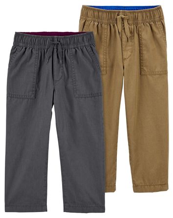 Baby 2-Pack Jersey Lined Tapered Canvas Pants Set, 