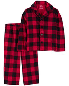 Toddler 2-Piece Buffalo Check Coat Style Fleece Pajamas, image 1 of 3 slides
