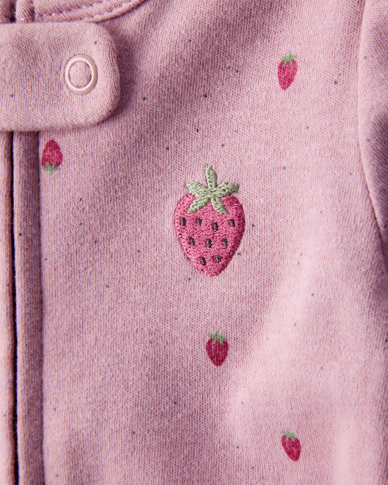 Baby Girl Strawberry Print 100% Cotton Sleep & Play - Pink, image 2 of 5 slides