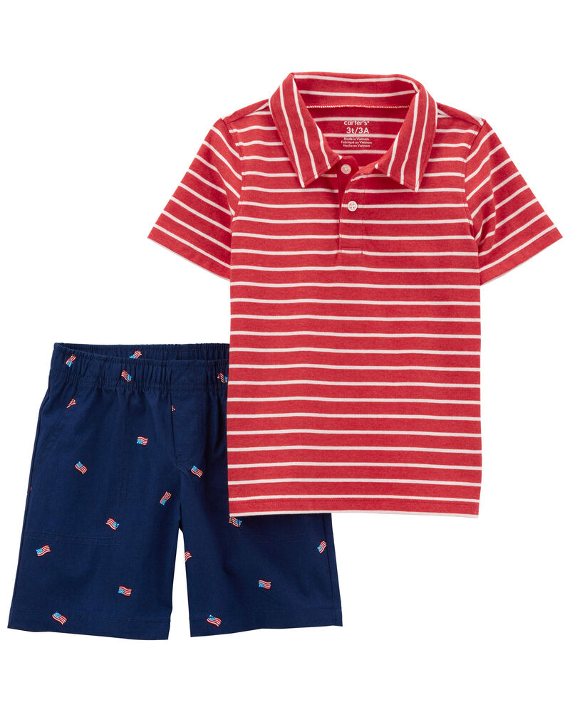 Toddler 2-Piece Striped Polo Shirt & Short Set, image 1 of 2 slides