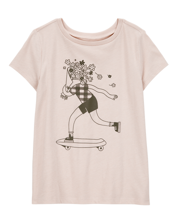 Kid Floral Skater Girl Graphic Tee - Tan, 