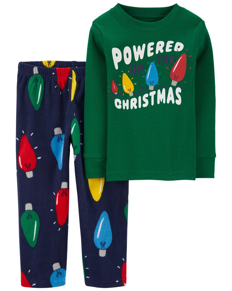 Toddler 2-Piece Christmas Lights Cotton & Fuzzy Pajamas, image 1 of 3 slides