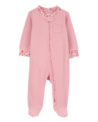 Baby Floral 2-Way Zip Waffle Knit Sleep & Play Pajamas - Pink, image 1 of 4 slides