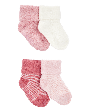 Baby 4-Pack Chenille Foldover Cuff Booties - Pink/White, 