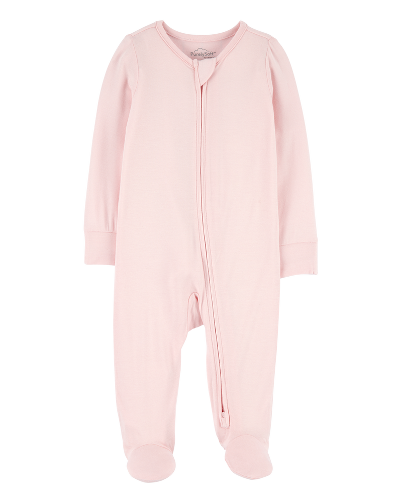 Baby Girl Solid 2-Way Zip PurelySoft Sleep & Play Pajamas - Light Pink, image 1 of 6 slides