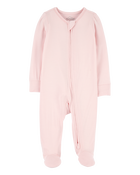 Baby Girl Solid 2-Way Zip PurelySoft Sleep & Play Pajamas - Light Pink, image 1 of 6 slides