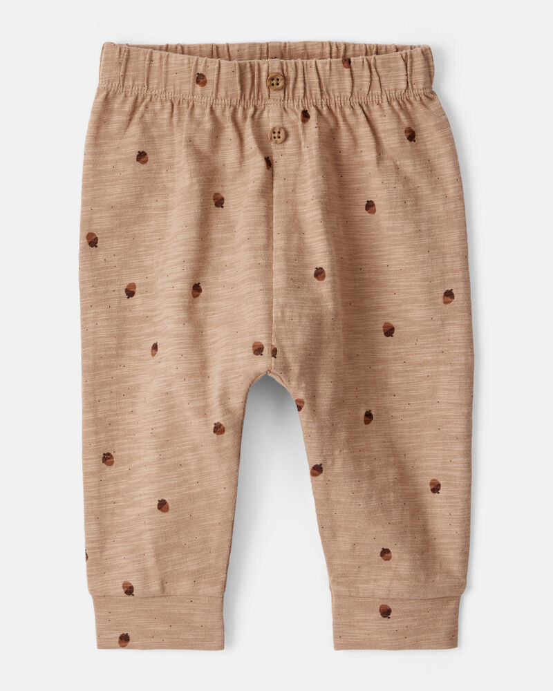 Baby 2-Piece Acorn Thanksgiving Print Cotton Long-Sleeve Tee & Pant Set - White, image 2 of 6 slides