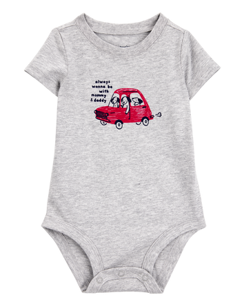 Baby Always With Mommy And Daddy Dog Short-Sleeve Bodysuit - Gray, 