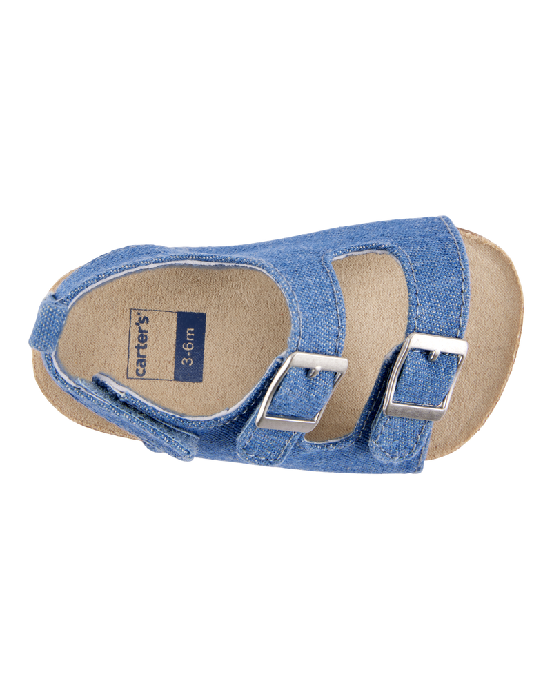 Baby Chambray Buckle Faux Cork Sandals, image 4 of 7 slides