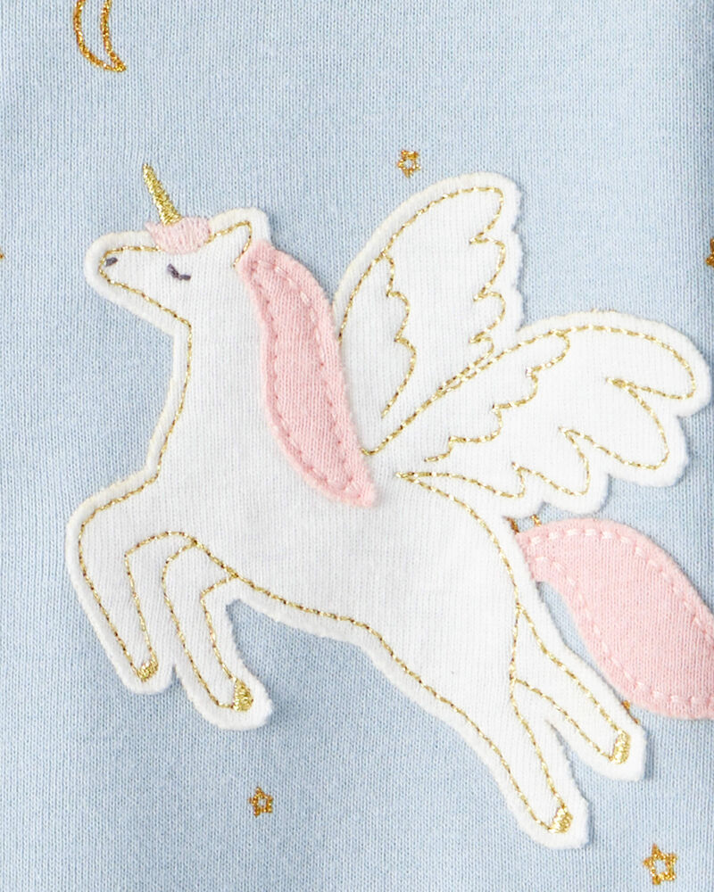 Toddler Girl Unicorn Star Print 100% Cotton Long-Sleeve 2-Way Zip 1-Piece Pajamas - Blue, image 3 of 4 slides