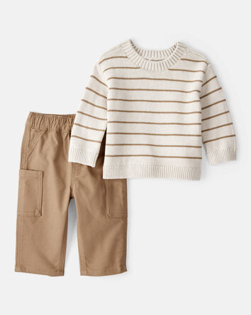 Baby Boy 2-Piece Long-Sleeve Tee & Pant Set - Ivory/Brown, 