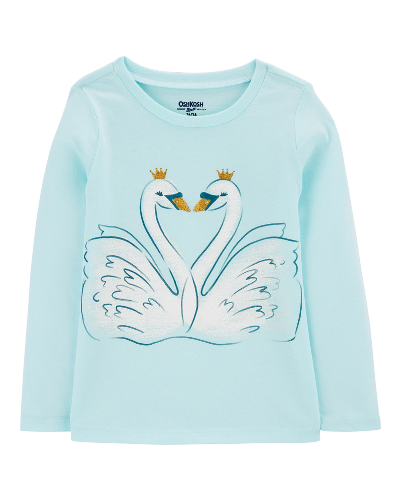 Toddler Swan-Print Long-Sleeve Shirt - Blue, image 1 of 3 slides