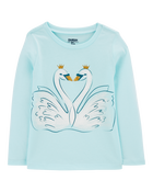 Toddler Swan-Print Long-Sleeve Shirt - Blue, image 1 of 3 slides