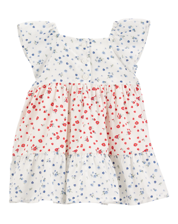 Baby Tiered Poplin Floral Print Dress - Ivory, 