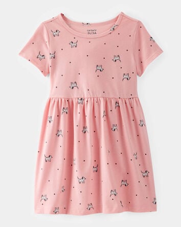Toddler Girl Dog Print Short-Sleeve Knit Dress - Pink, 