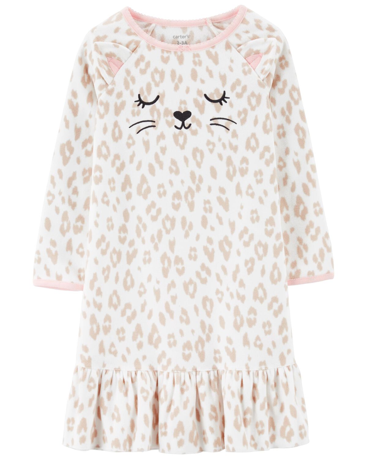 Ivory/Pink Cat Fleece Nightgown