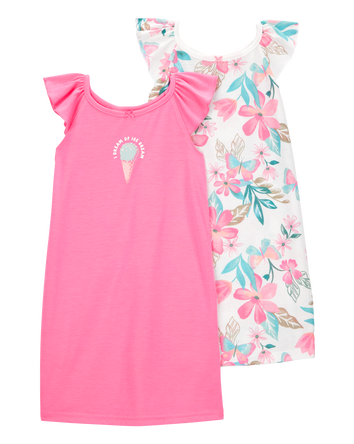 Girls 2-Pack Ice Cream Floral Nightgowns - Pink, 