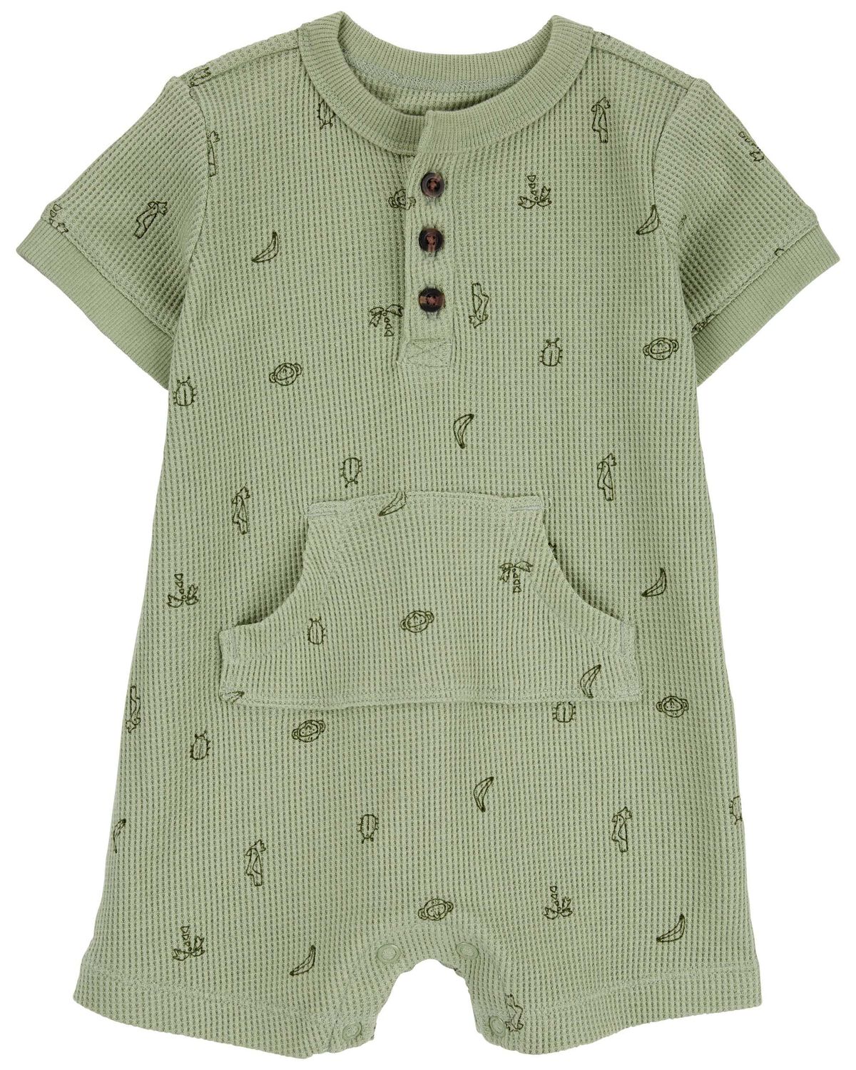 Green Baby Waffle Knit Jungle Print Romper