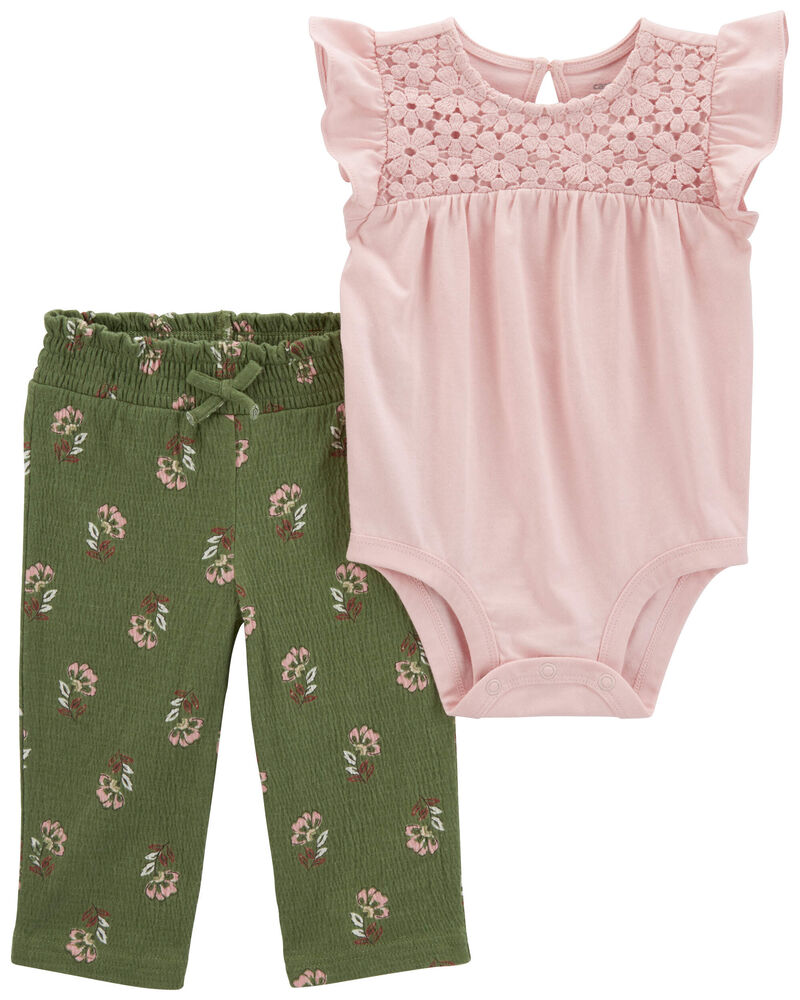 Baby 2-Piece Flutter Bodysuit & Floral Pant Set, image 1 of 2 slides