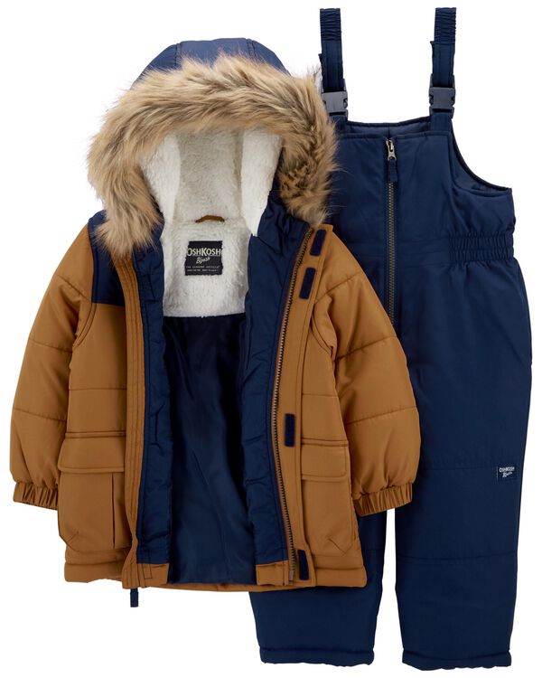 Tan, Navy Toddler 2Piece SherpaLined Snowsuit