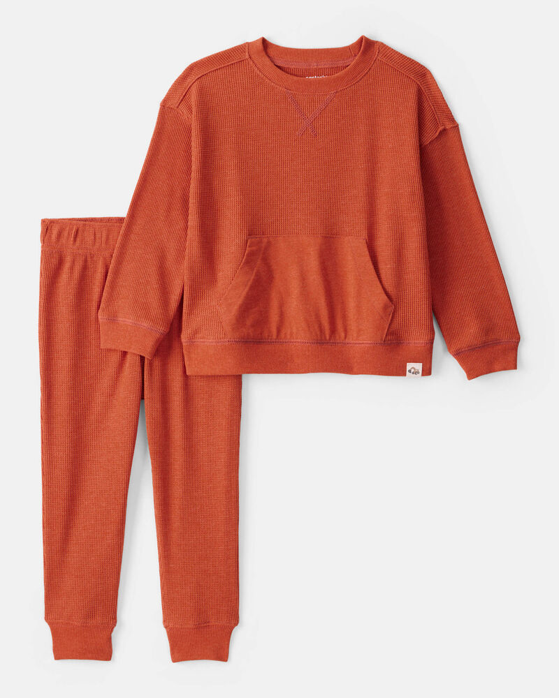 Toddler Boy Waffle Knit Long-Sleeve Tee & Pant Set - Orange, image 1 of 4 slides