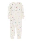Baby Camp Print Zip-Up PurelySoft Footless 1-Piece Pajamas - Ivory, image 1 of 5 slides