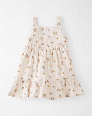 Baby Organic Cotton Floral Print Gauze Dress, 