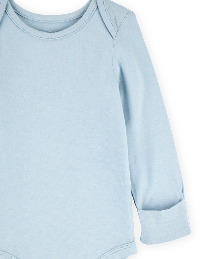 Baby 2-Pack Long-Sleeve PurelySoft Bodysuits - Blue/Ivory, image 3 of 7 slides
