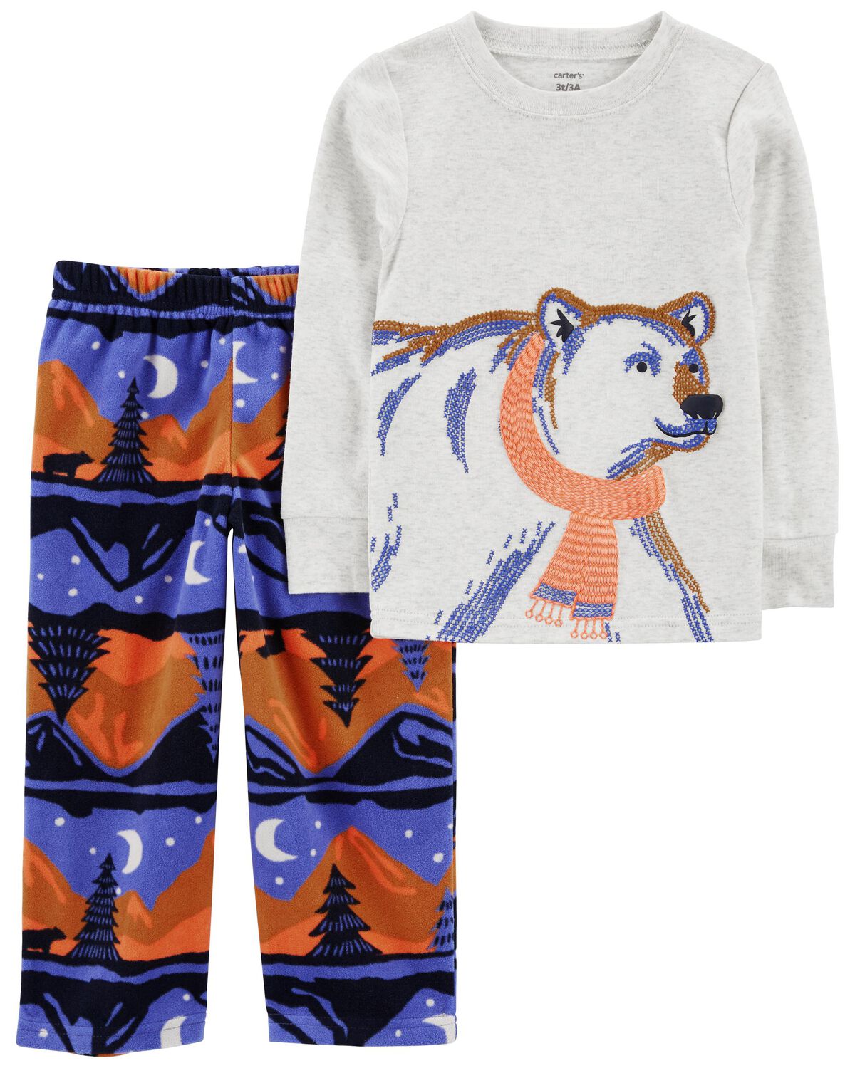Grey/Navy Toddler 2Piece Polar Bear Fleece Pajama Set