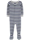 Gray - Baby 1-Piece Striped Snug Fit Cotton Footie Pajamas