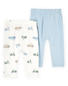 Baby Boy 2-Pack PurelySoft Pull-On Pants - Blue/Ivory, image 2 of 7 slides